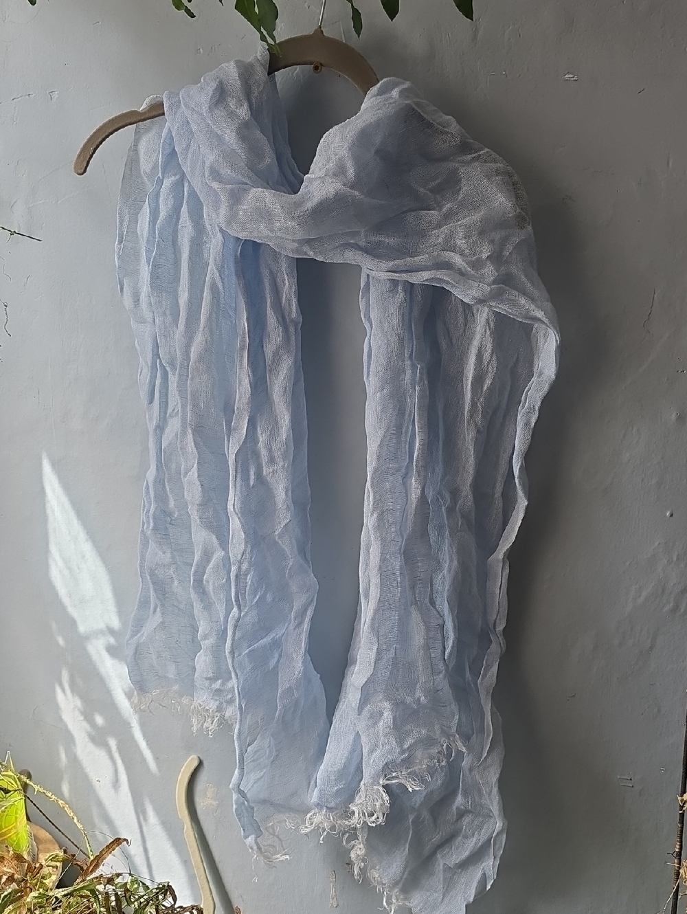 Gauzy Cotton Scarf Beach Wrap Pale Blue One Size